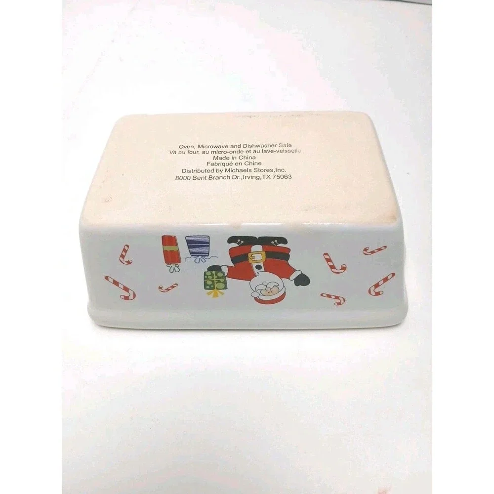 Michael’s Stoneware Christmas White Ceramic Happy Holidays Mini Loaf Pan Santa